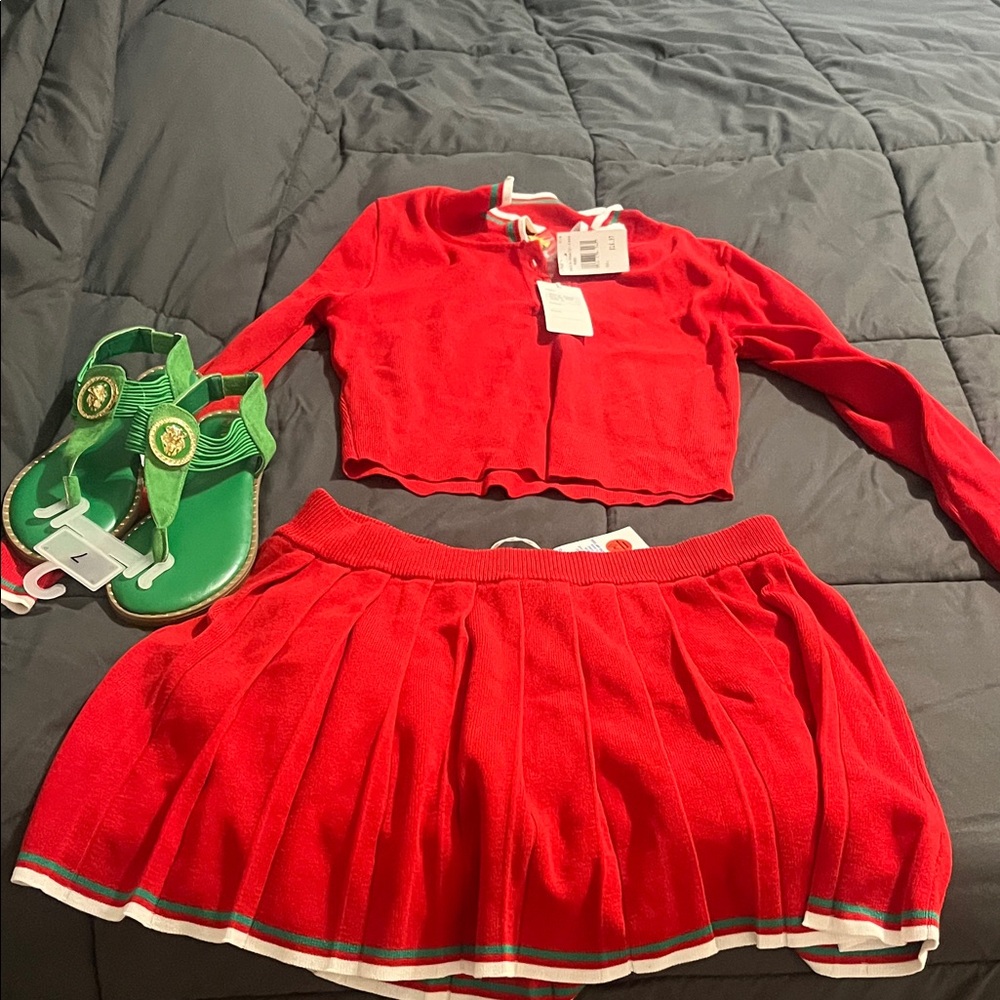 Daisy Red Skirt Set with Green Sandals